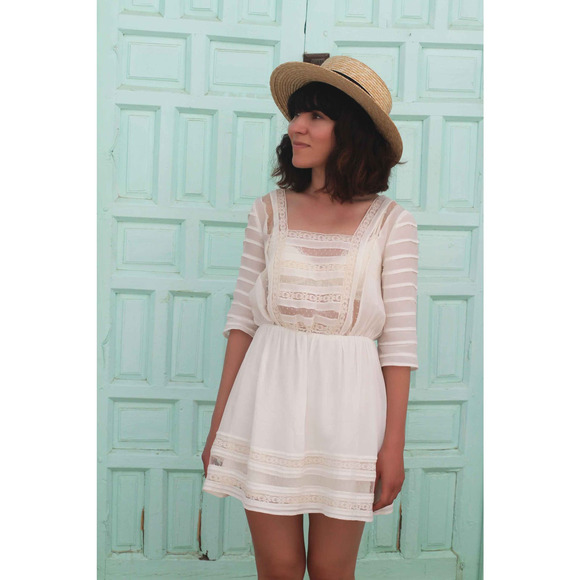 Tularosa Mini Dress Women's M White Lace Mesh Sheer A Line Beach Boho Summer - Picture 1 of 6